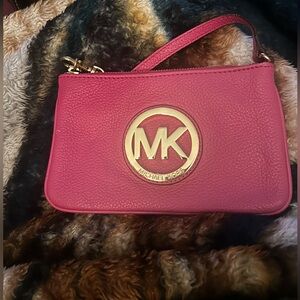 Michael Kors Gold Logo Pink Wristlet